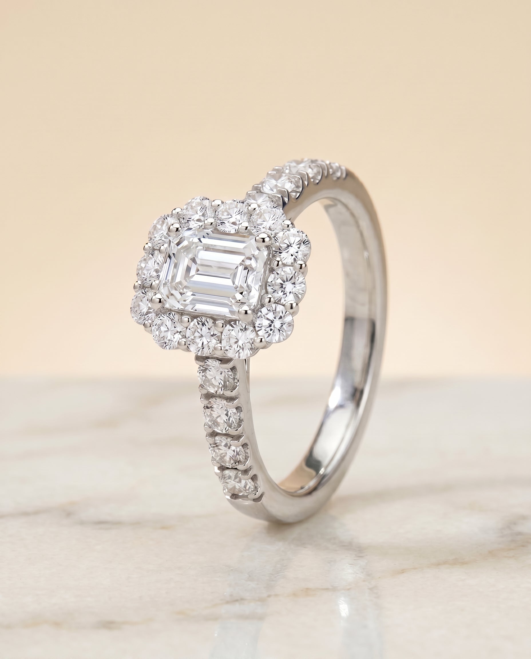 Luxe French Pavé Halo Cut styling on The Alannah emerald engagement ring setting | RockHer
