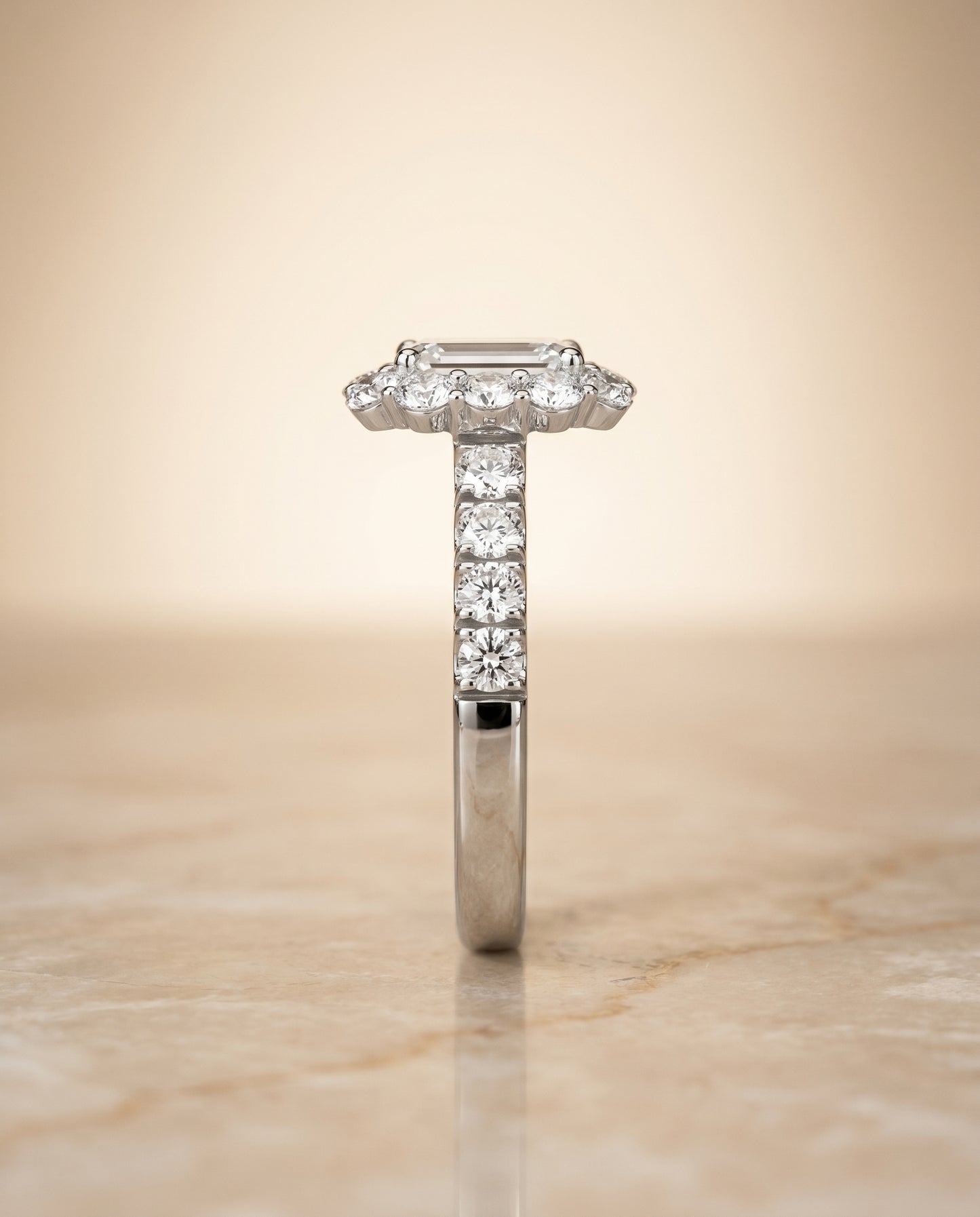 The Alannah Luxe French Pavé Halo Emerald Cut Engagement Ring Setting in Platinum