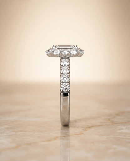 The Alannah Luxe French Pavé Halo Emerald Cut Engagement Ring Setting in Platinum