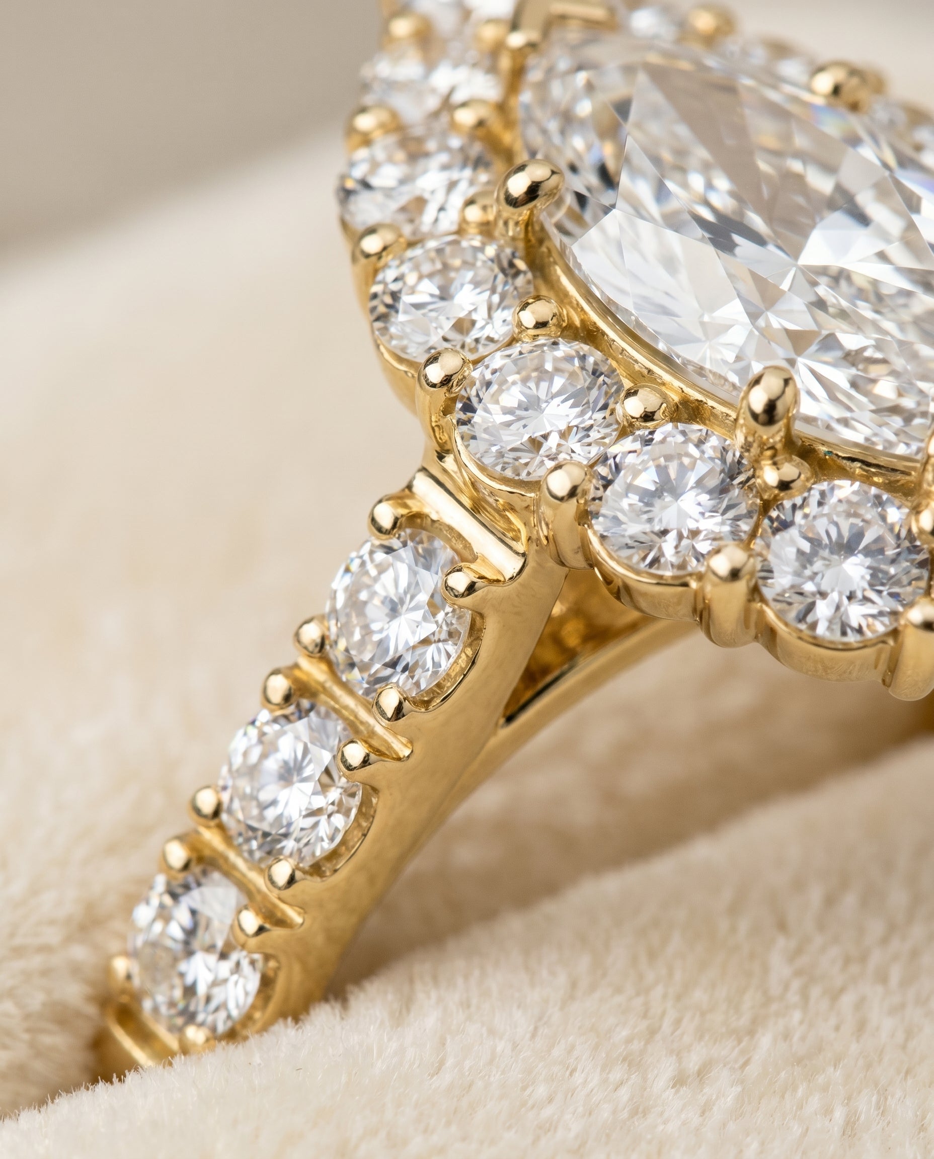 18K Yellow Gold band of The Alannah marquise engagement ring setting | RockHer