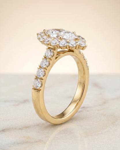 The Alannah Luxe French Pavé Halo Marquise Engagement Ring Setting in 18K Yellow Gold