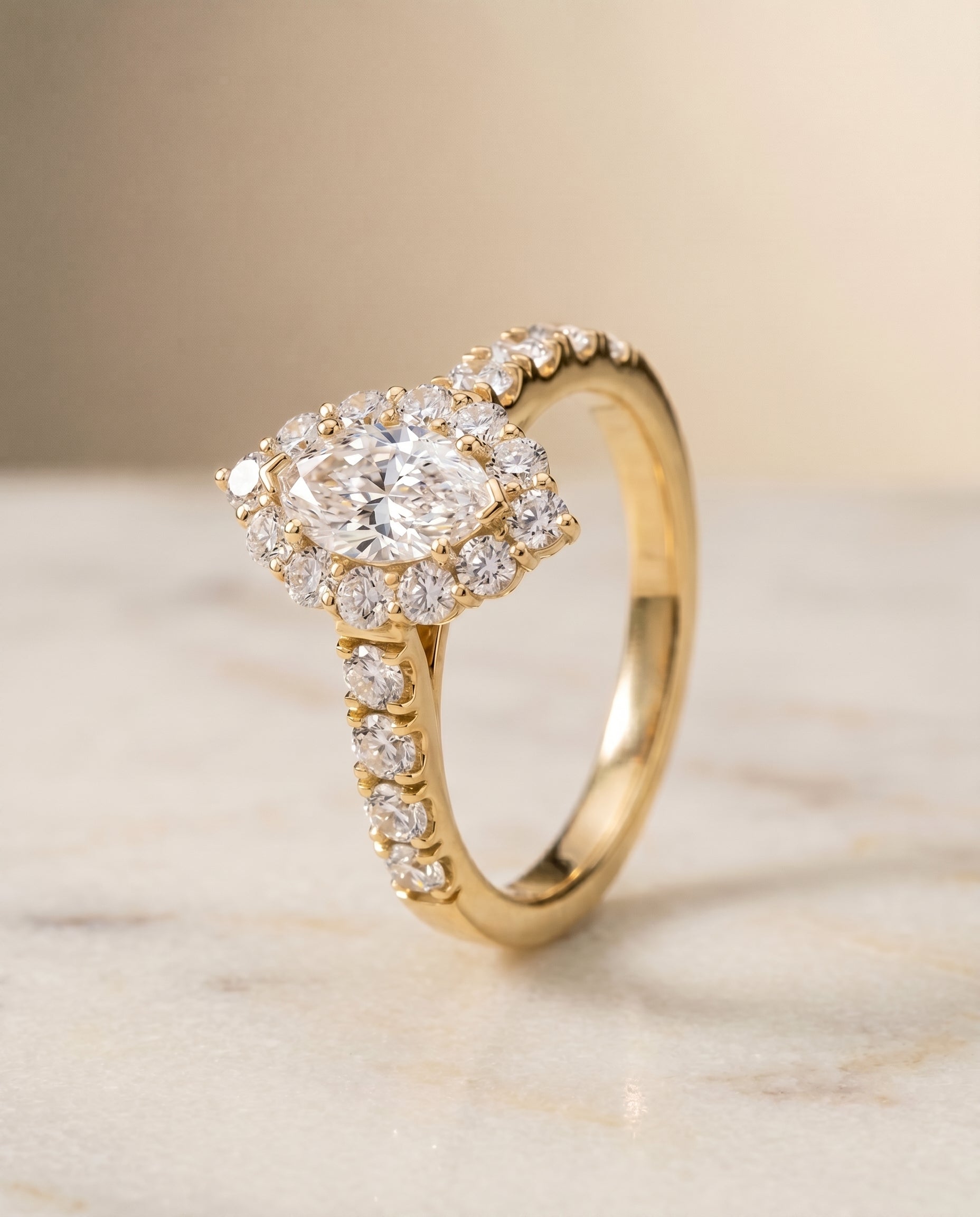 Alannah Select Halo Marquise Lab Diamond Engagement Ring in 18K Yellow Gold, front view | RockHer