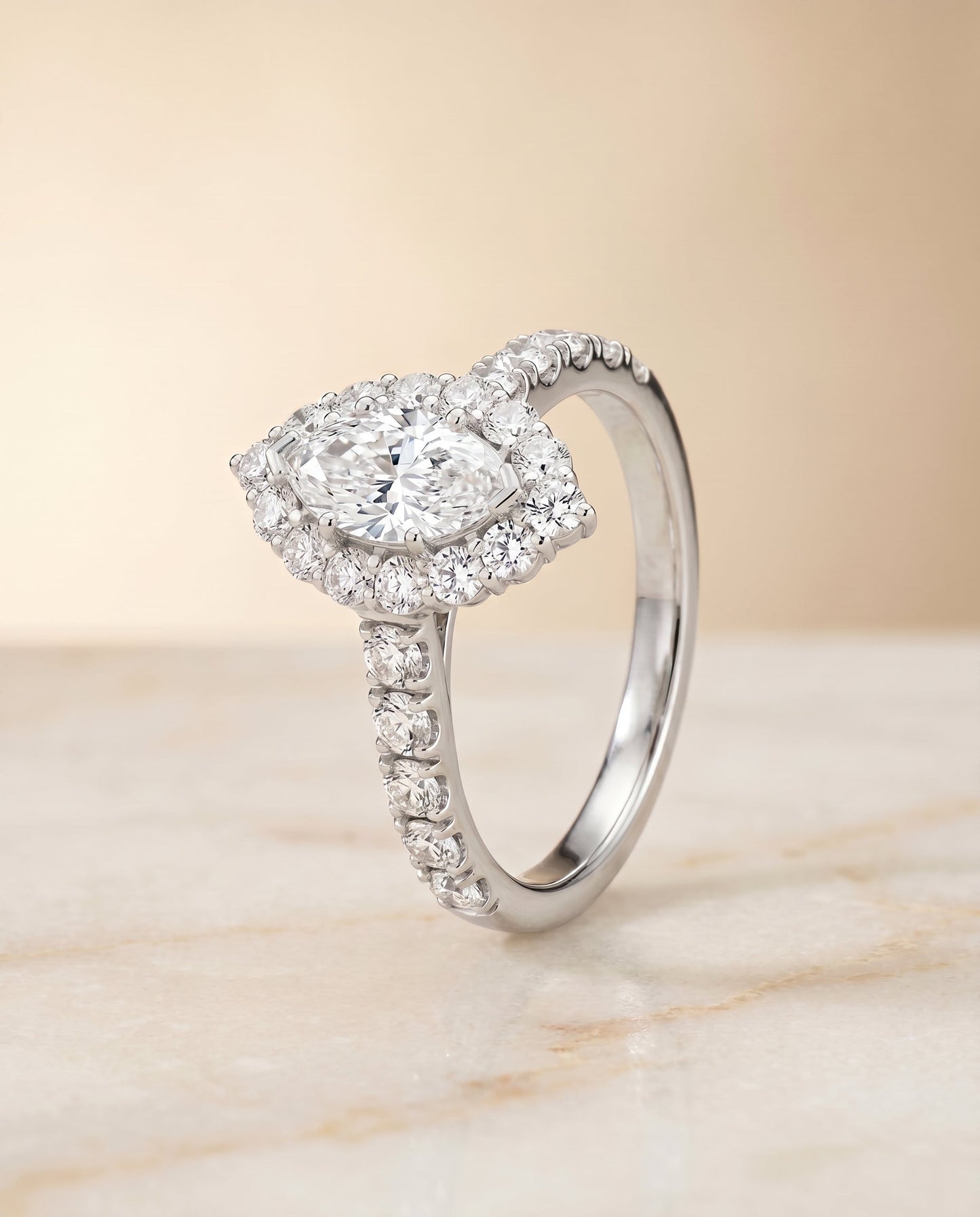 Alannah Select Halo Marquise Lab Diamond Engagement Ring in Platinum, front view | RockHer