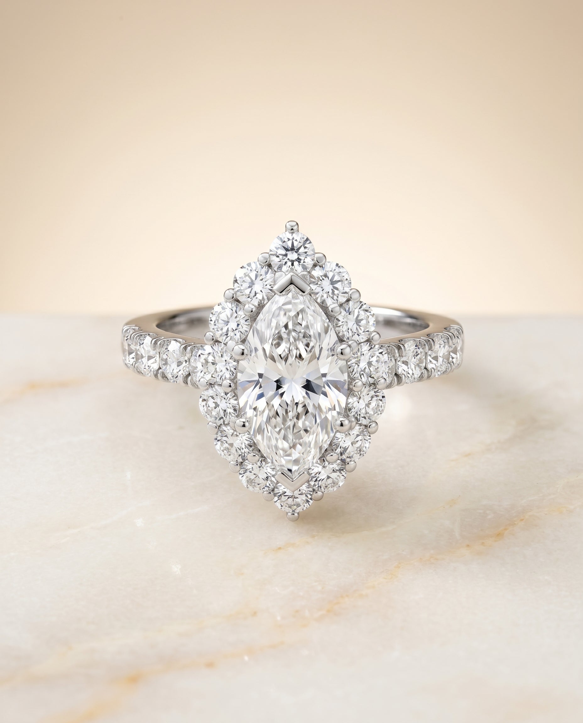 The Alannah Halo Engagement Ring Setting for Marquise Diamonds in Platinum