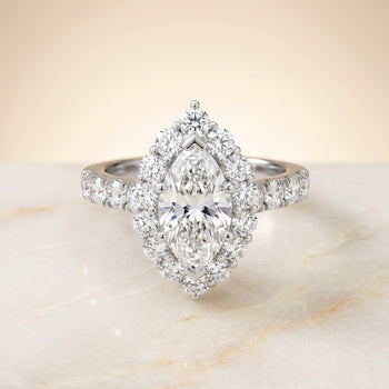 The Alannah Luxe French Pavé Halo Marquise Engagement Ring Setting in 18K White Gold