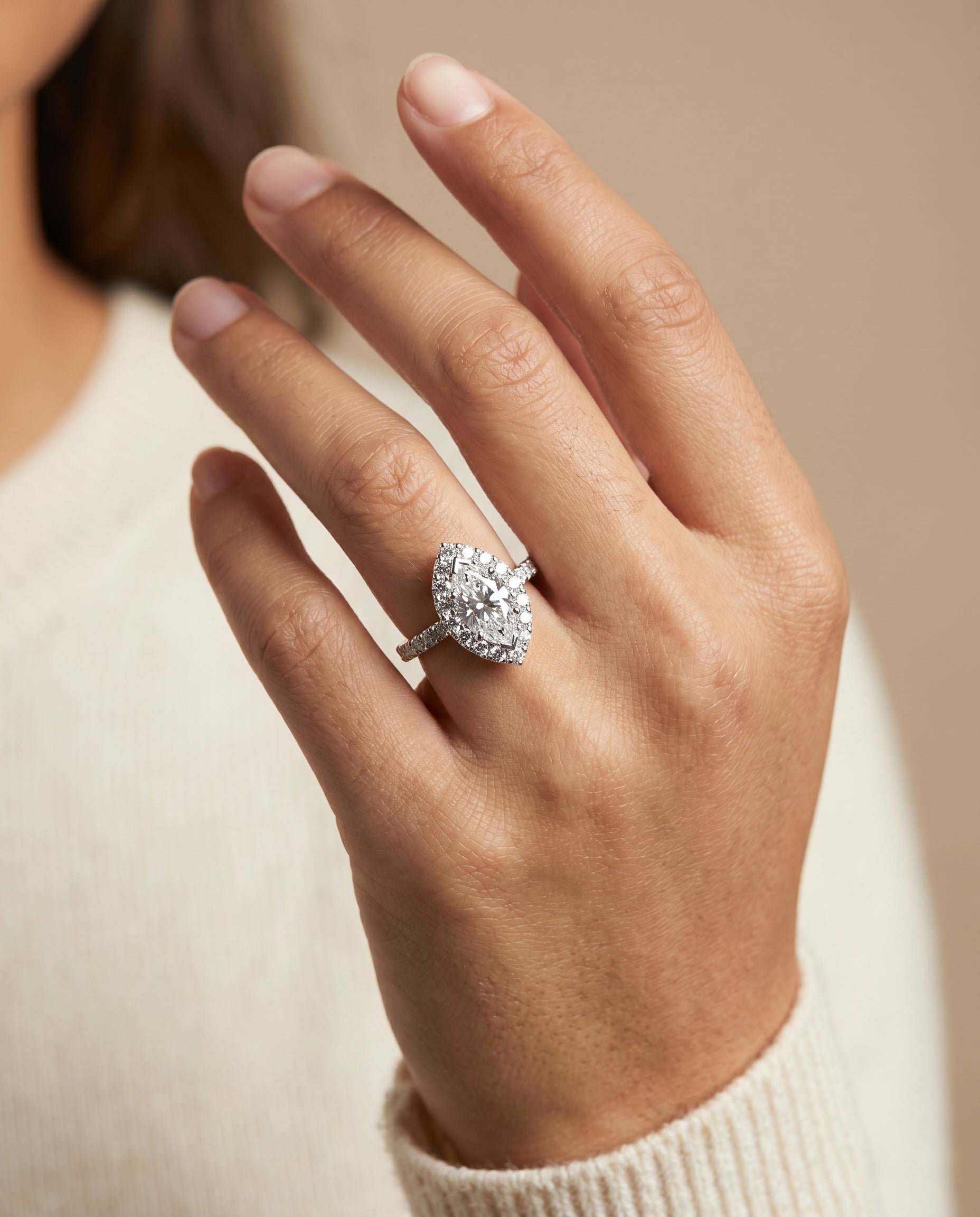 The Alannah engagement ring setting in Platinum, luxe french pavé halo design | RockHer