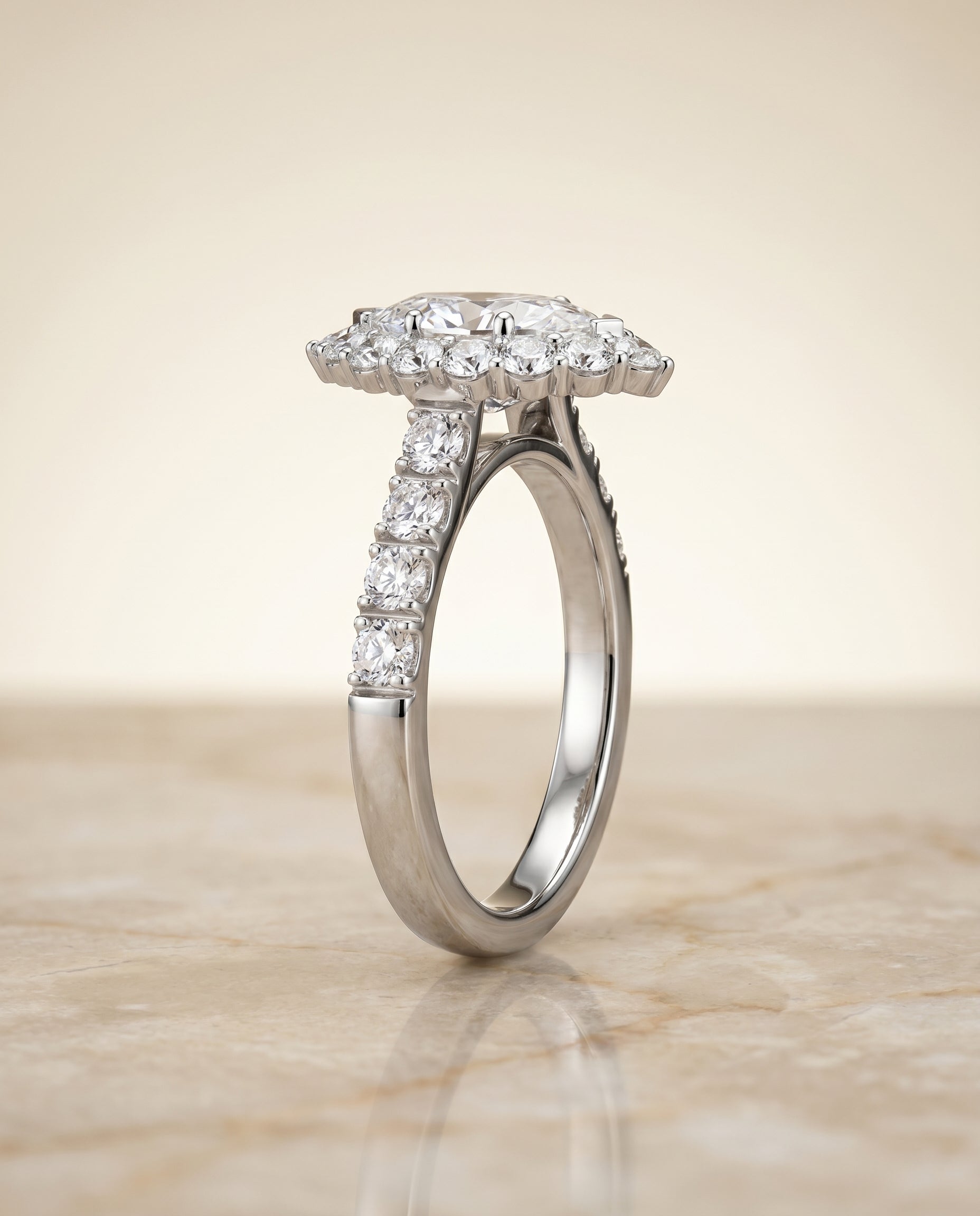 Luxe French Pavé Halo styling on The Alannah marquise engagement ring setting | RockHer