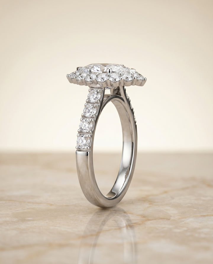 The Alannah Halo Engagement Ring Setting for Marquise Diamonds in Platinum