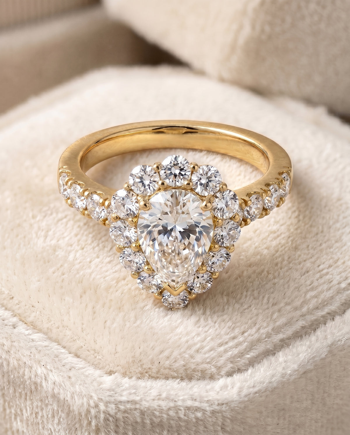 18K Yellow Gold band of The Alannah pear engagement ring setting | RockHer