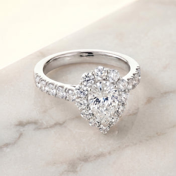 The Alannah Luxe French Pavé Halo Pear Engagement Ring Setting in 18K White Gold