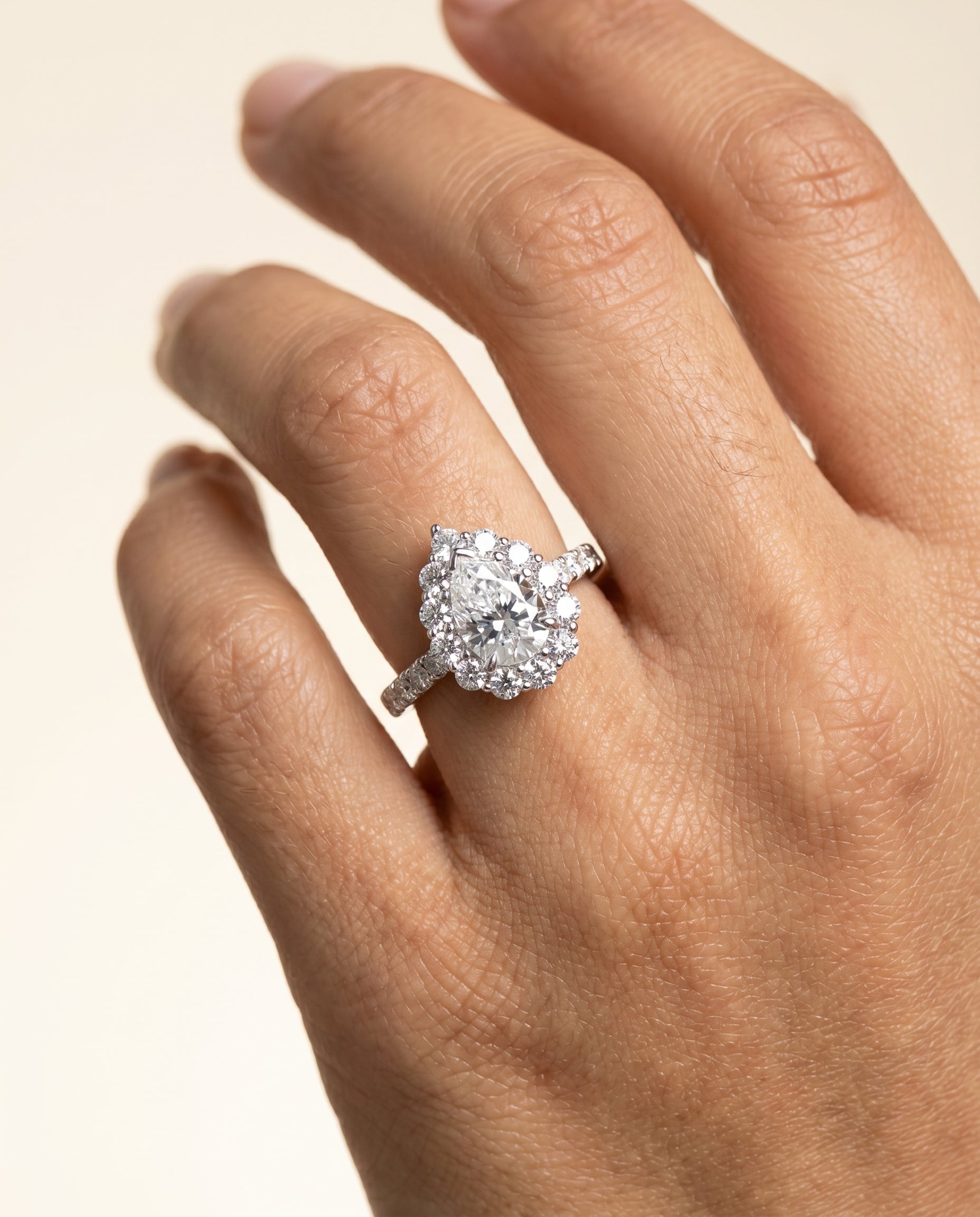 The Alannah engagement ring setting in Platinum, luxe french pavé halo design | RockHer