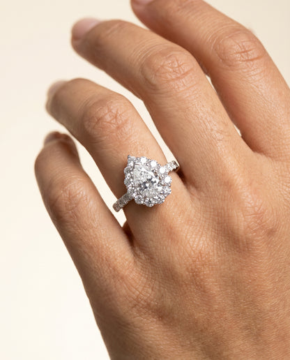 The Alannah Luxe French Pavé Halo Pear Engagement Ring Setting in Platinum