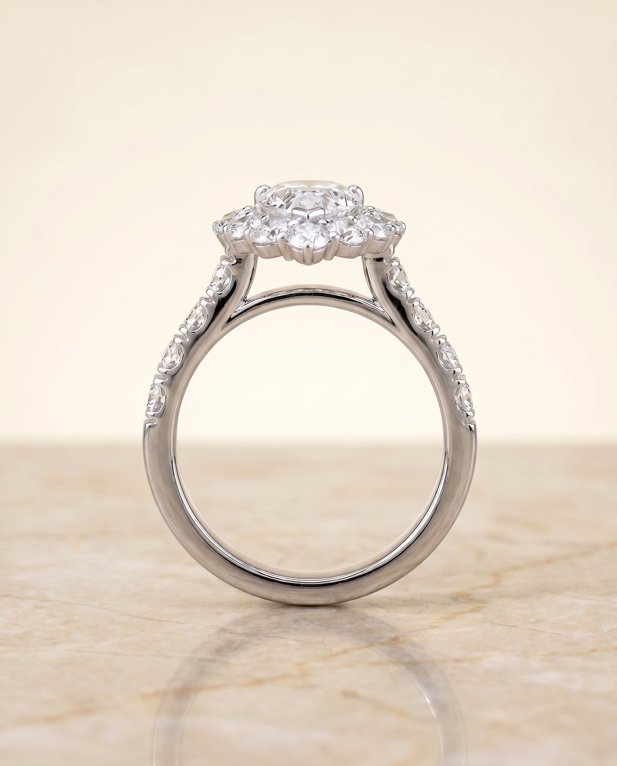 Alannah Select Halo Pear Lab Diamond Engagement Ring in 18K White Gold, side view | RockHer