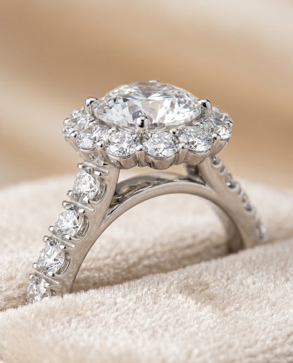 Alannah Select Halo Round Lab Diamond Engagement Ring in 18K White Gold, detail view | RockHer