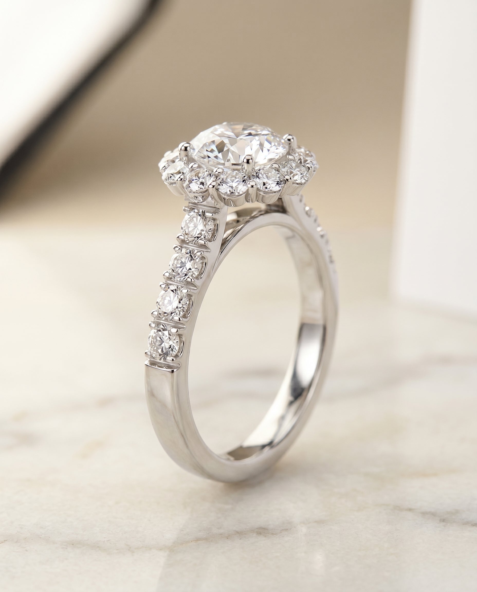 Luxe French Pavé Halo styling on The Alannah round engagement ring setting | RockHer