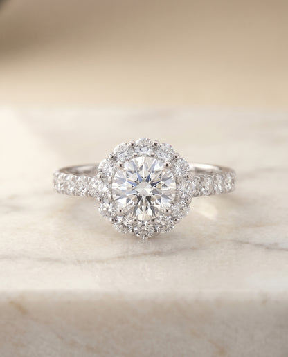 The Alannah Luxe French Pavé Halo Round Engagement Ring Setting in 18K White Gold