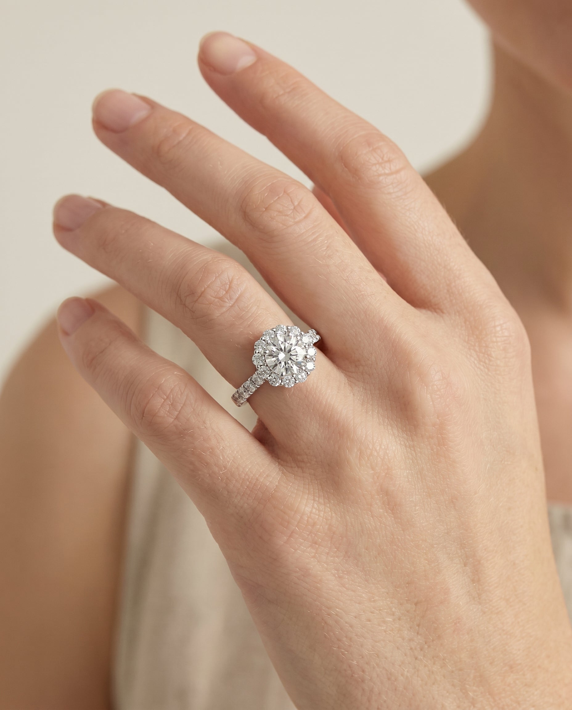 The Alannah engagement ring setting in Platinum, luxe french pavé halo design | RockHer