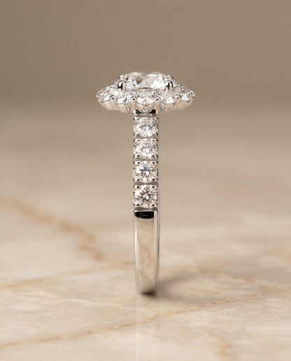 The Alannah Luxe French Pavé Halo Round Engagement Ring Setting in 18K White Gold