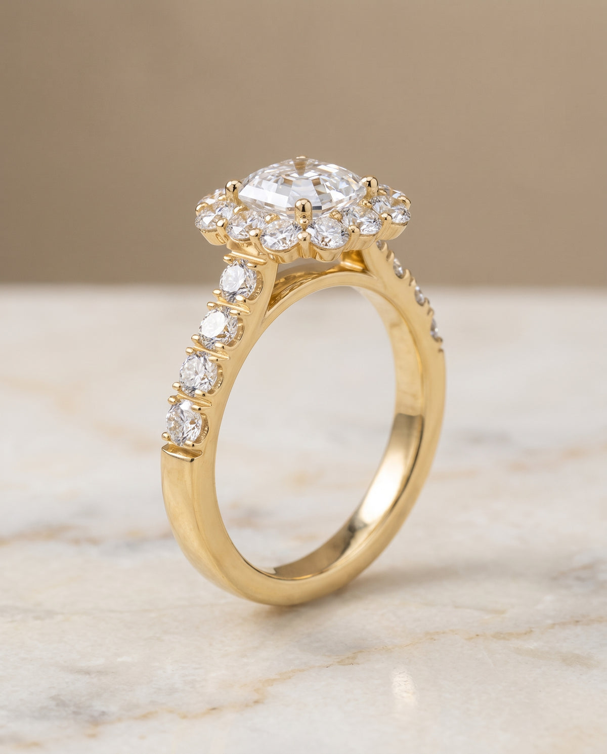 The Alannah Luxe French Pavé Halo Asscher Cut Engagement Ring Setting in 18K Yellow Gold
