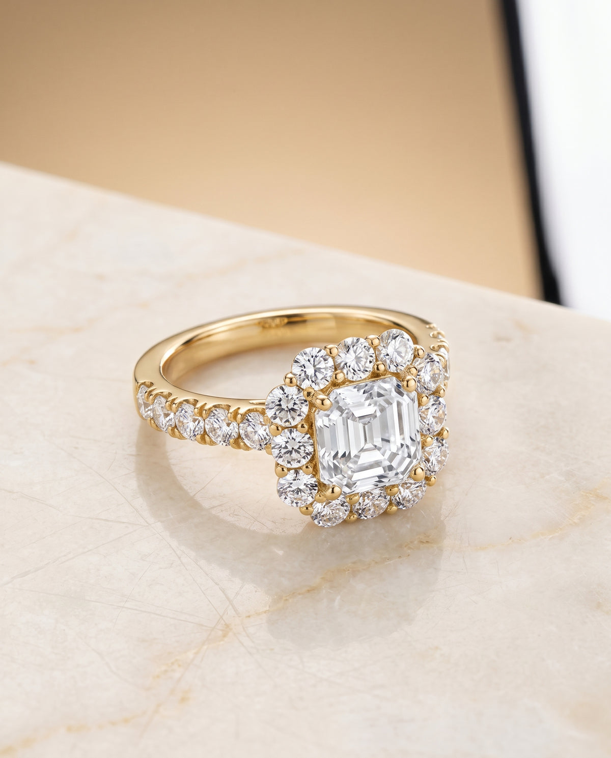 The Alannah Luxe French Pavé Halo Asscher Cut Engagement Ring Setting in 18K Yellow Gold