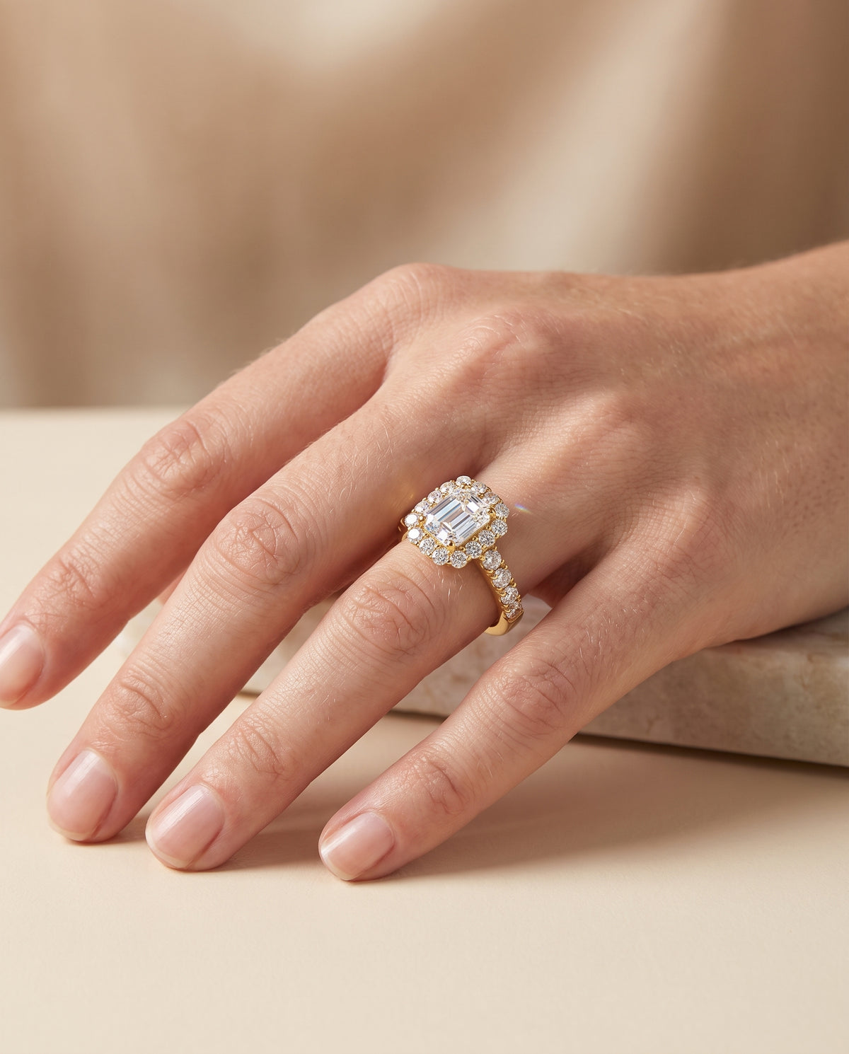 The Alannah Luxe French Pavé Halo Asscher Cut Engagement Ring Setting in 18K Yellow Gold
