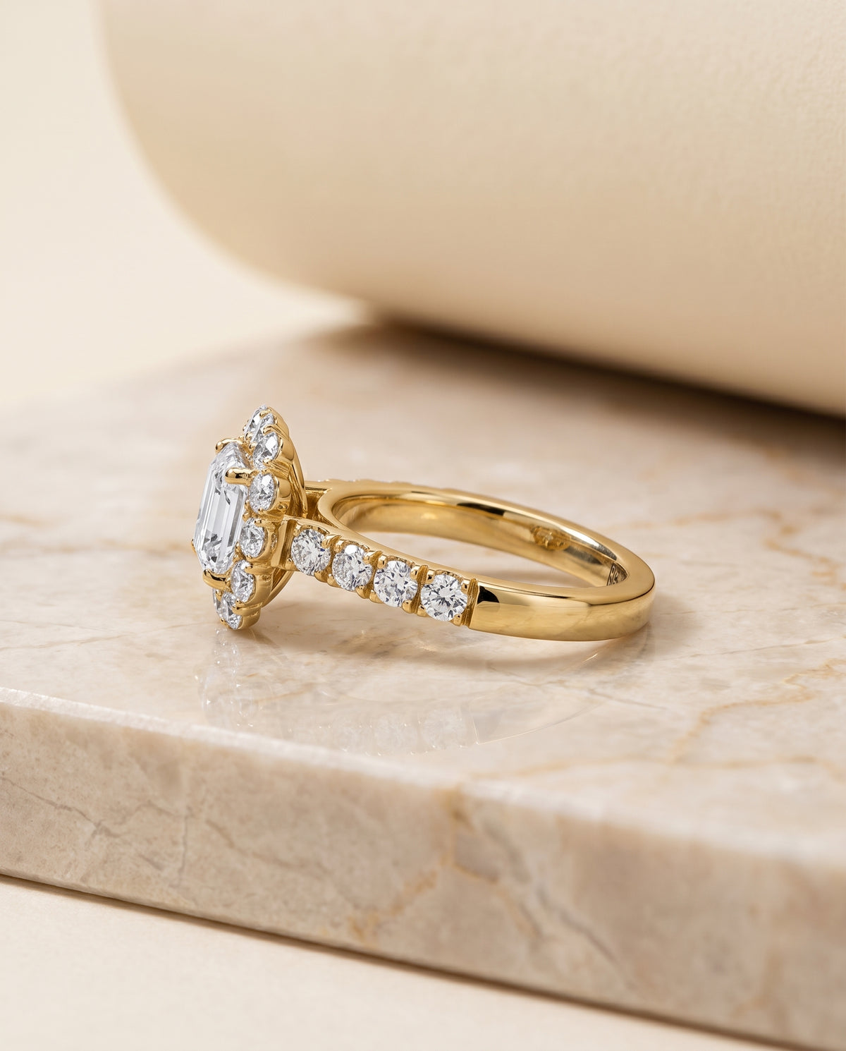 The Alannah Luxe French Pavé Halo Asscher Cut Engagement Ring Setting in 18K Yellow Gold