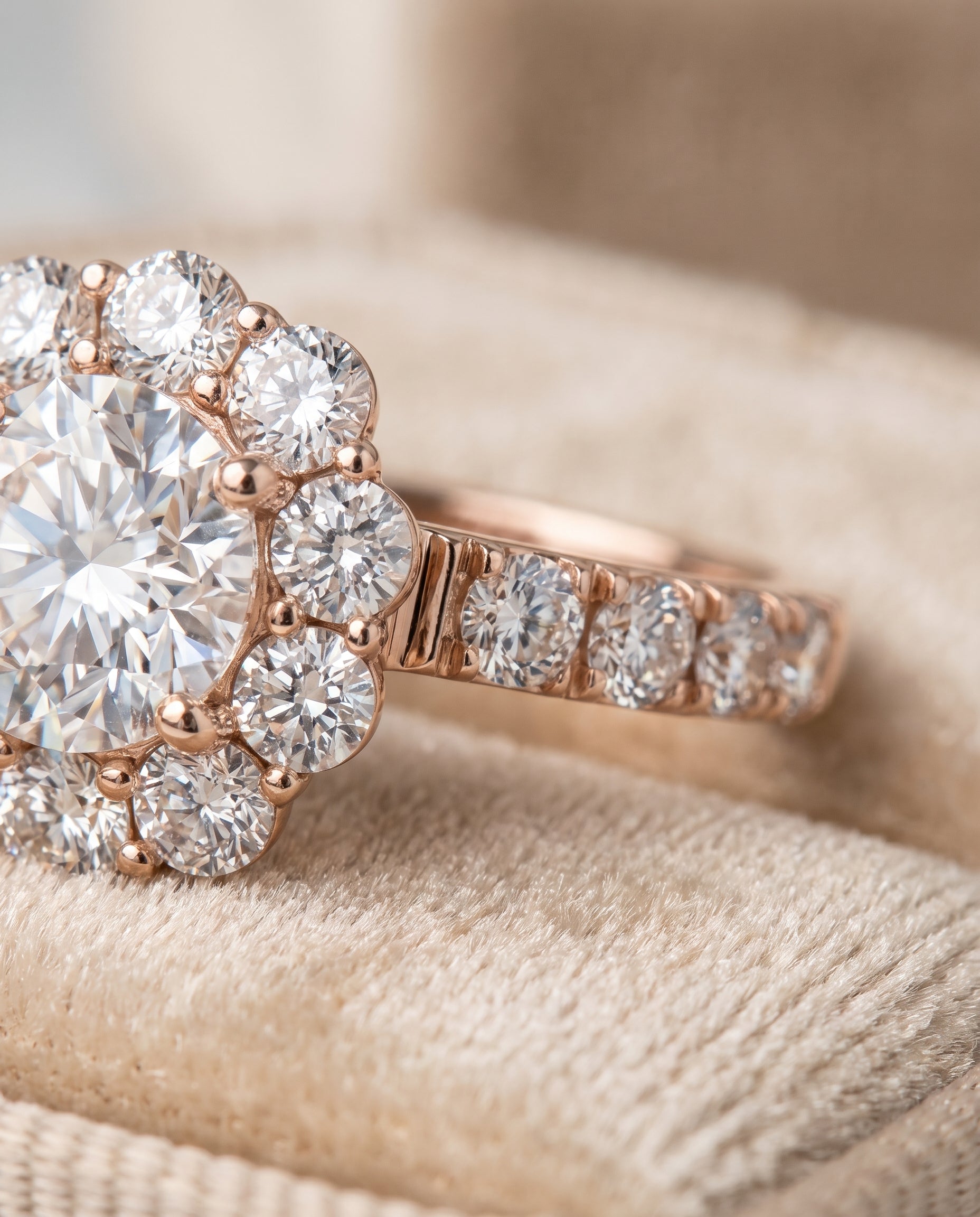 The Alannah Luxe French Pavé Halo Cushion Cut Engagement Ring Setting in 14K Rose Gold