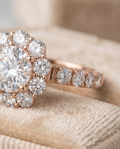 The Alannah Luxe French Pavé Halo Cushion Cut Engagement Ring Setting in 14K Rose Gold