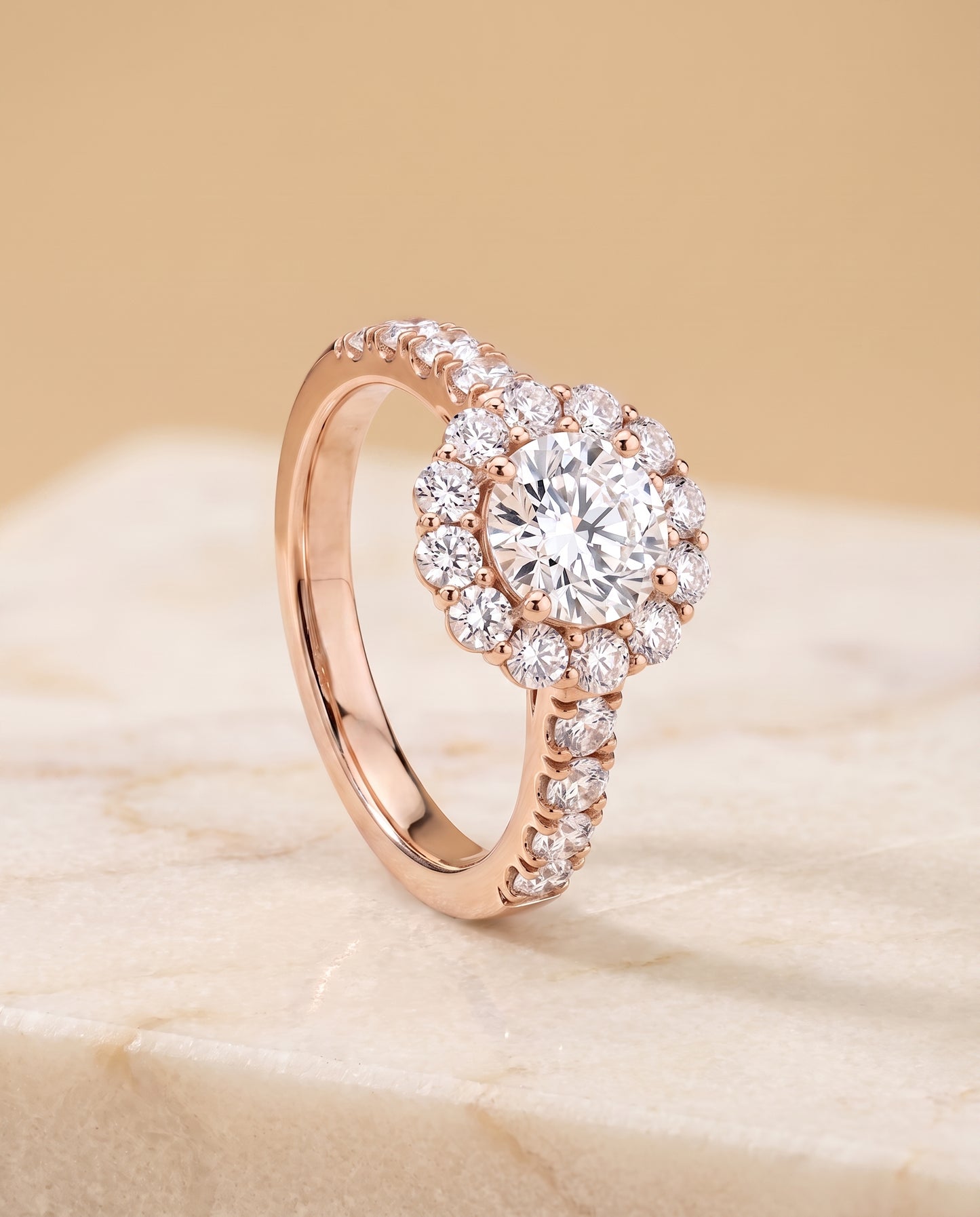 The Alannah Luxe French Pavé Halo Cushion Cut Engagement Ring Setting in 14K Rose Gold