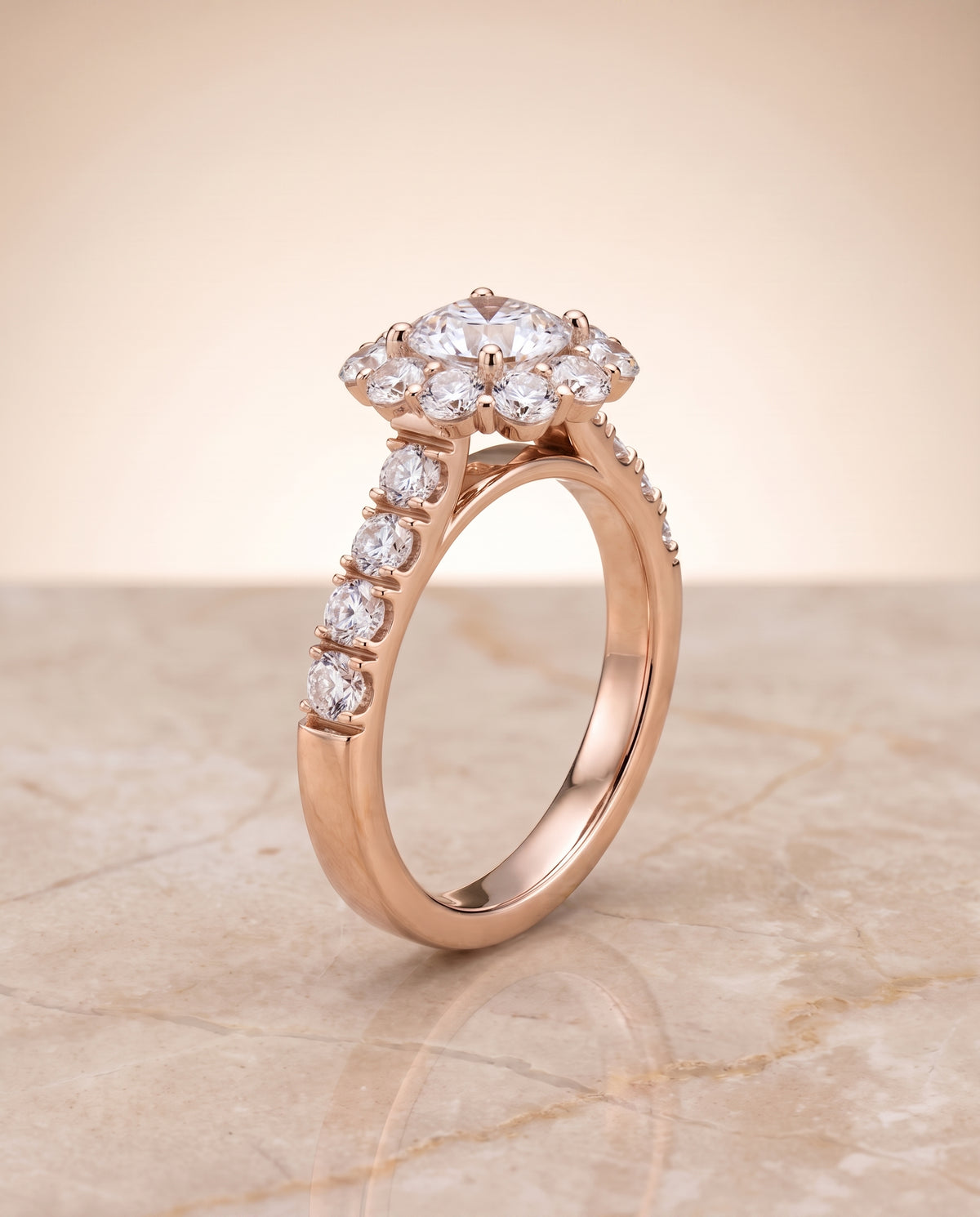 The Alannah Luxe French Pavé Halo Cushion Cut Engagement Ring Setting in 14K Rose Gold