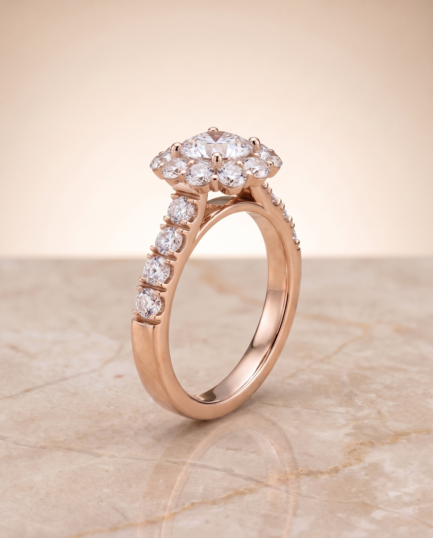 The Alannah Luxe French Pavé Halo Cushion Cut Engagement Ring Setting in 14K Rose Gold