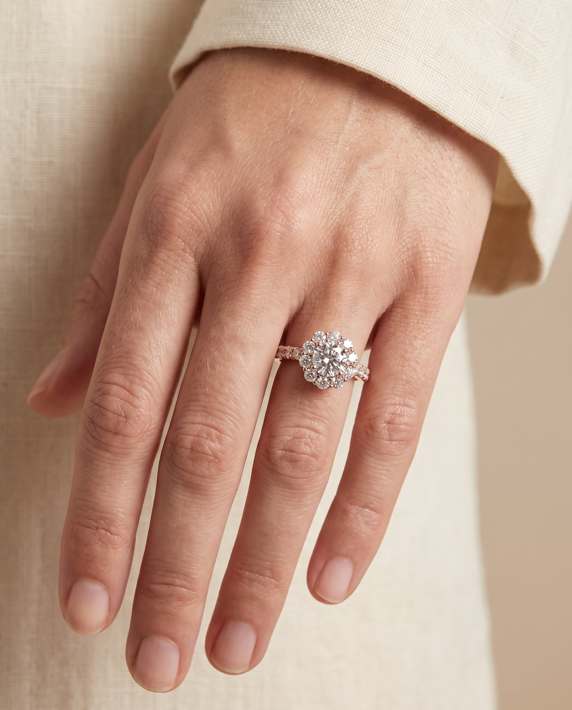 The Alannah Luxe French Pavé Halo Cushion Cut Engagement Ring Setting in 14K Rose Gold
