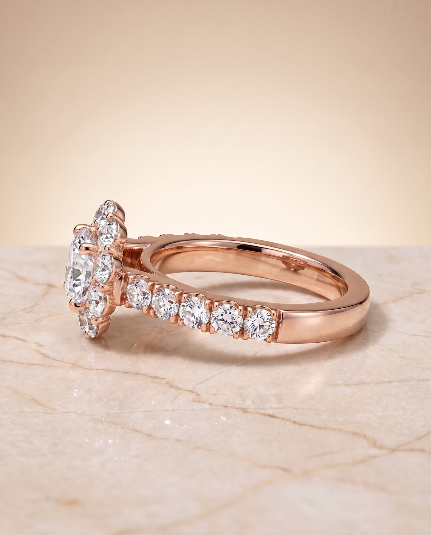 The Alannah Luxe French Pavé Halo Cushion Cut Engagement Ring Setting in 14K Rose Gold