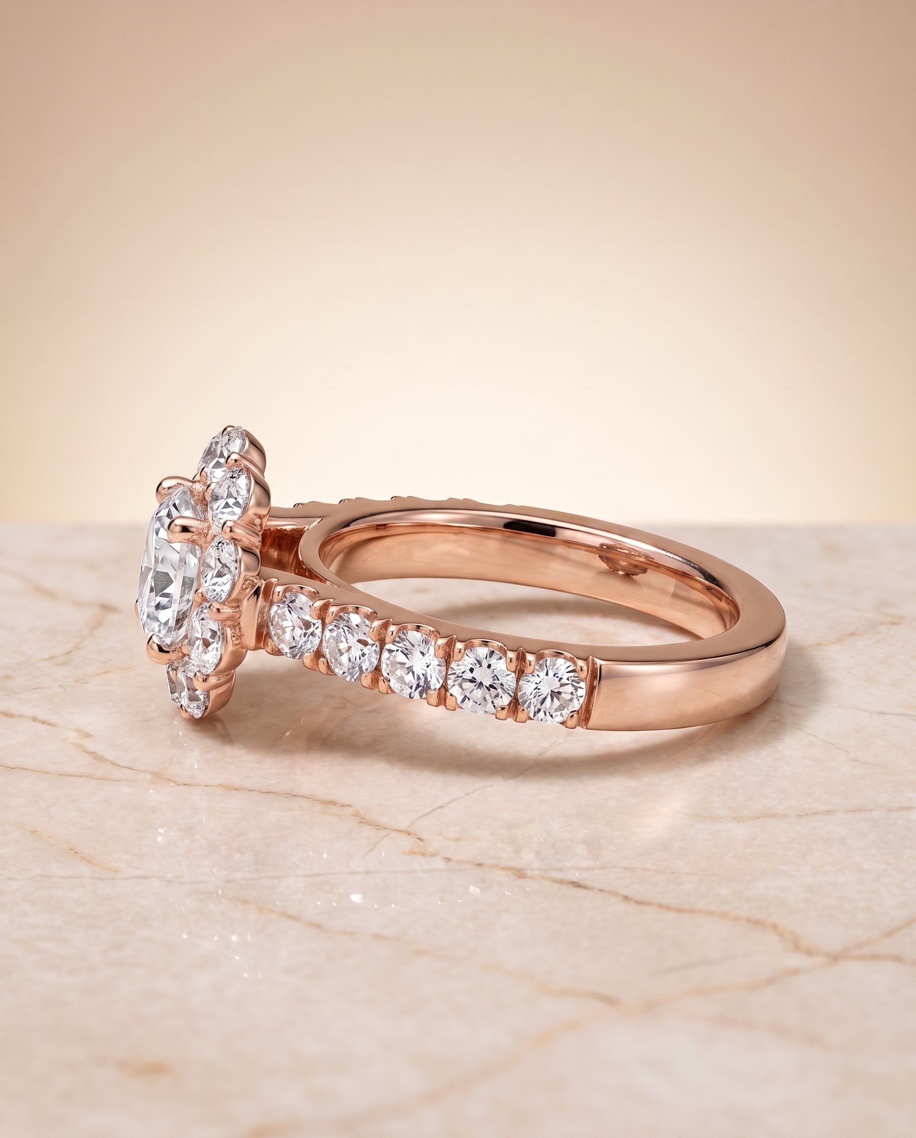 The Alannah Luxe French Pavé Halo Cushion Cut Engagement Ring Setting in 14K Rose Gold