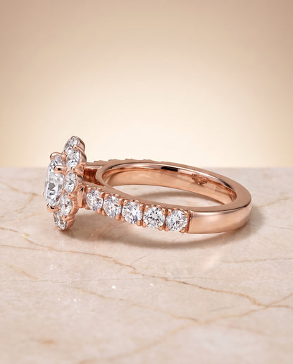 The Alannah Luxe French Pavé Halo Cushion Cut Engagement Ring Setting in 14K Rose Gold