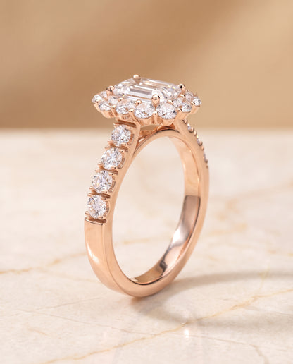 The Alannah Luxe French Pavé Halo Emerald Cut Engagement Ring Setting in 14K Rose Gold
