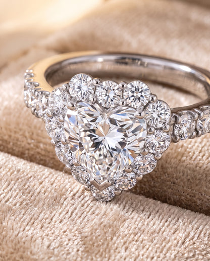 The Alannah Luxe French Pavé Halo Heart Engagement Ring Setting in 18K White Gold