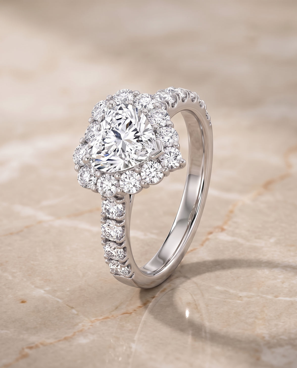 The Alannah Luxe French Pavé Halo Heart Engagement Ring Setting in 18K White Gold