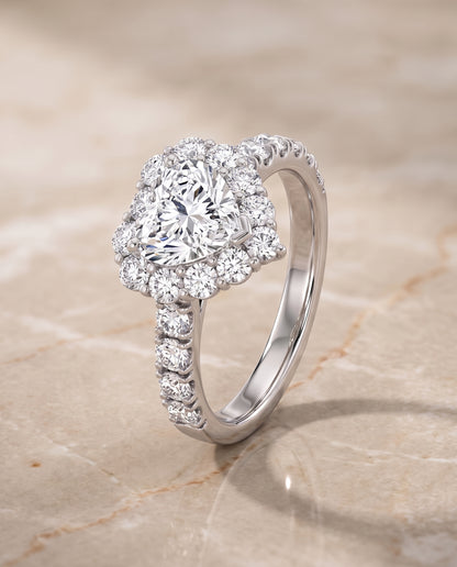 The Alannah Luxe French Pavé Halo Heart Engagement Ring Setting in 18K White Gold