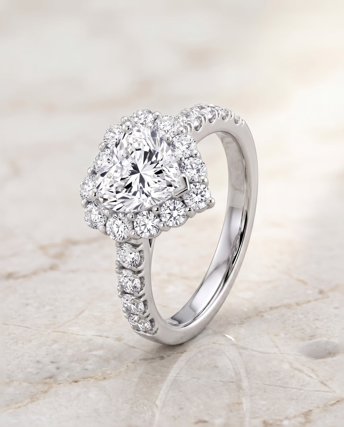 The Alannah Luxe French Pavé Halo Heart Engagement Ring Setting in 18K White Gold