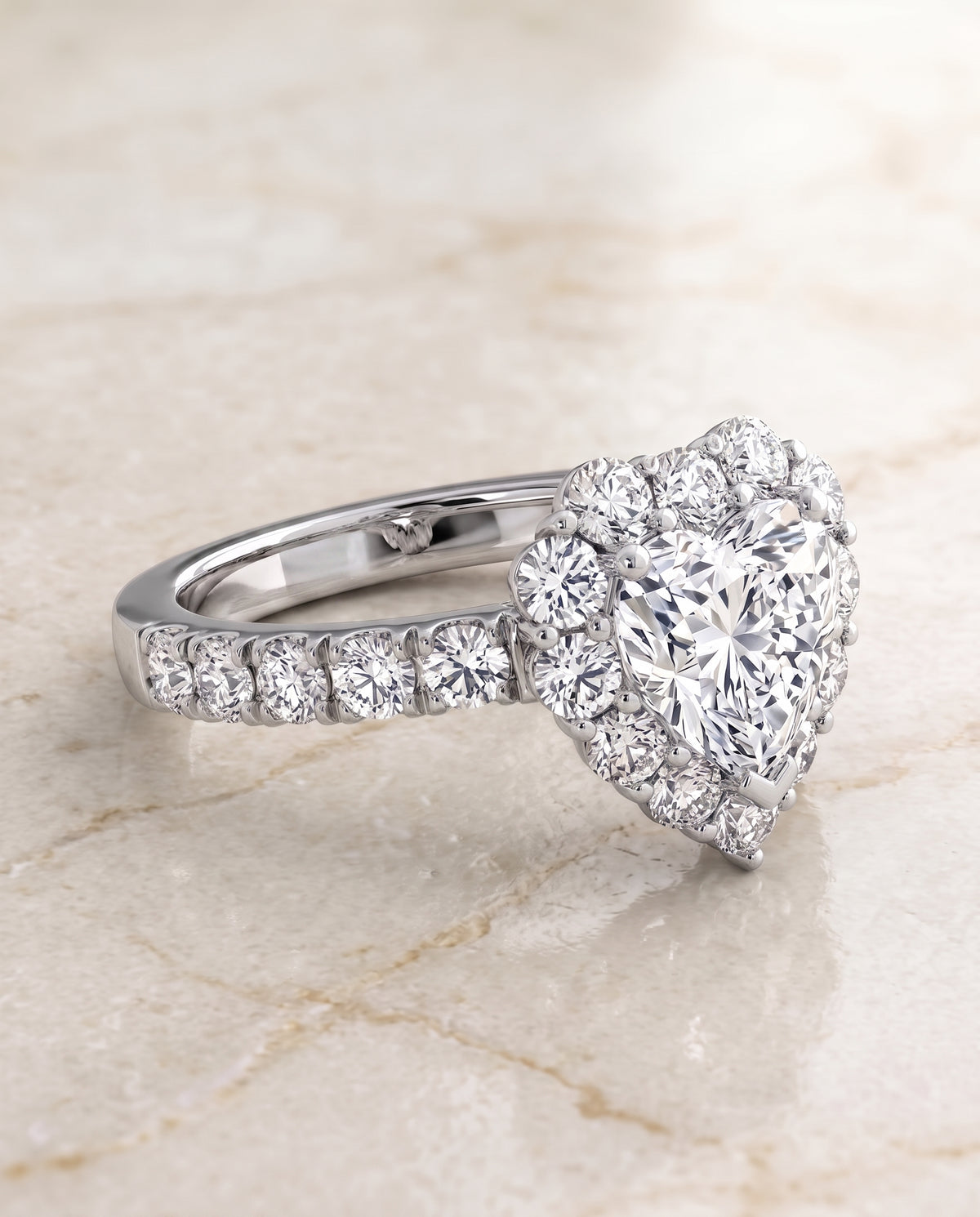 The Alannah Luxe French Pavé Halo Heart Engagement Ring Setting in 18K White Gold