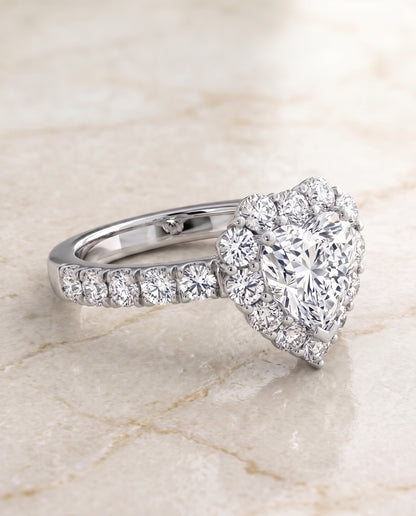 The Alannah Luxe French Pavé Halo Heart Engagement Ring Setting in 18K White Gold