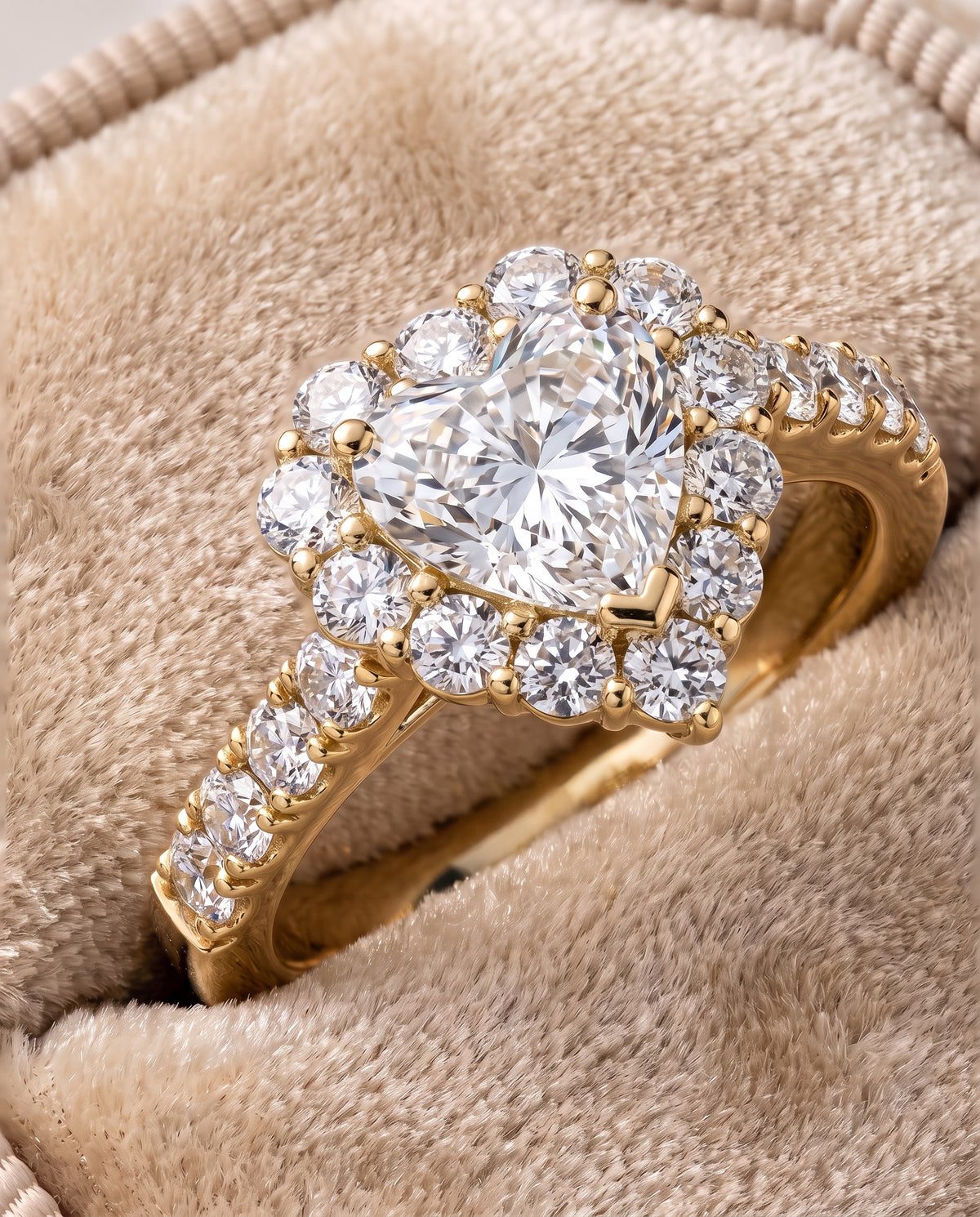 The Alannah Luxe French Pavé Halo Heart Engagement Ring Setting in 18K Yellow Gold