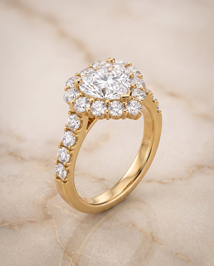 The Alannah Luxe French Pavé Halo Heart Engagement Ring Setting in 18K Yellow Gold