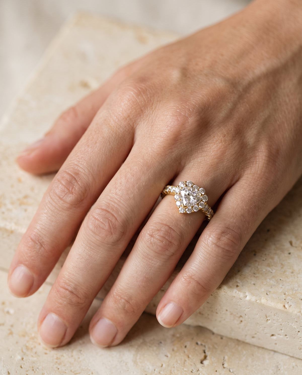 The Alannah Luxe French Pavé Halo Heart Engagement Ring Setting in 18K Yellow Gold