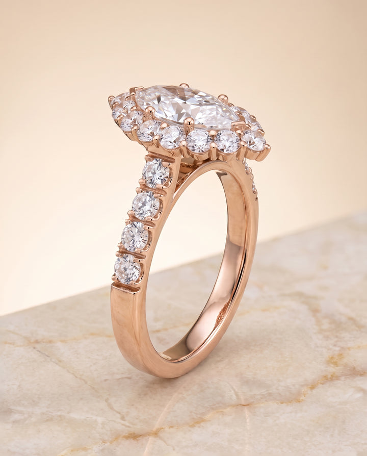 The Alannah Luxe French Pavé Halo Marquise Engagement Ring Setting in 14K Rose Gold