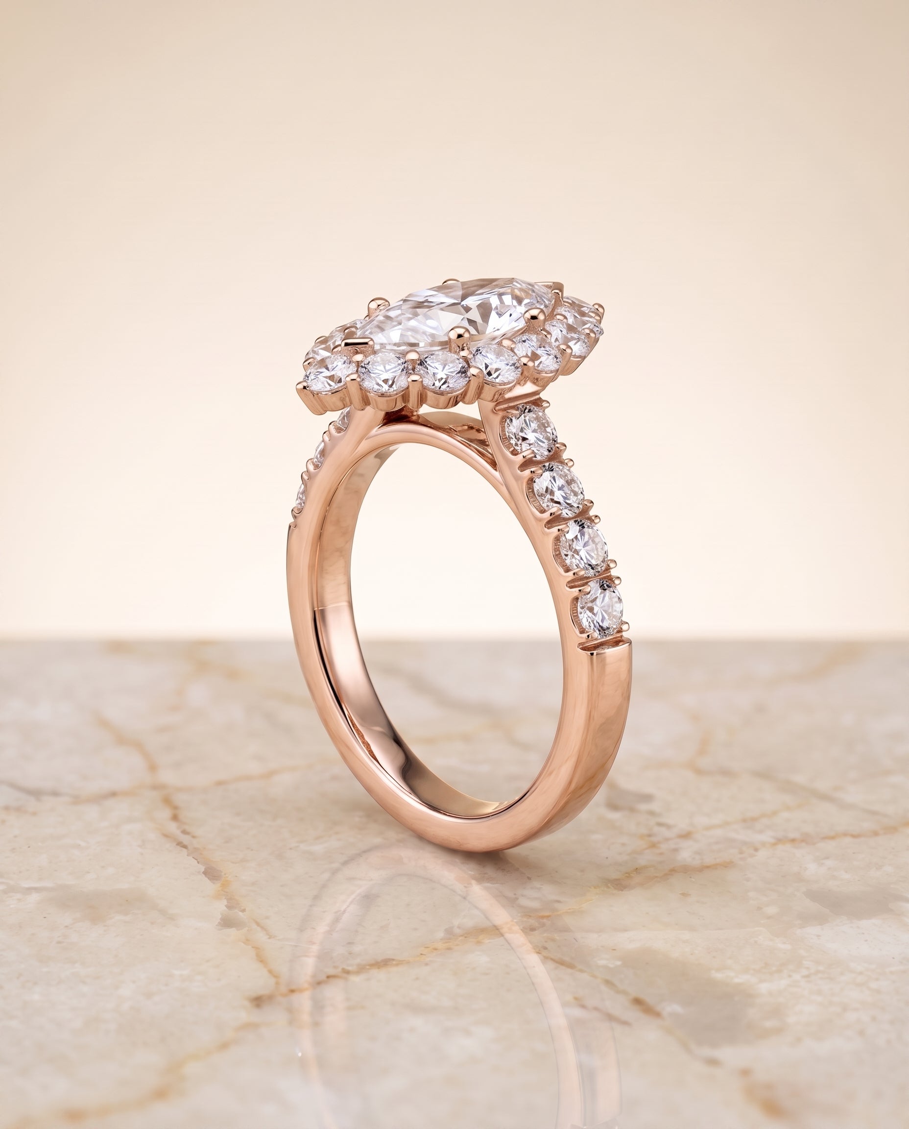 The Alannah Luxe French Pavé Halo Marquise Engagement Ring Setting in 14K Rose Gold
