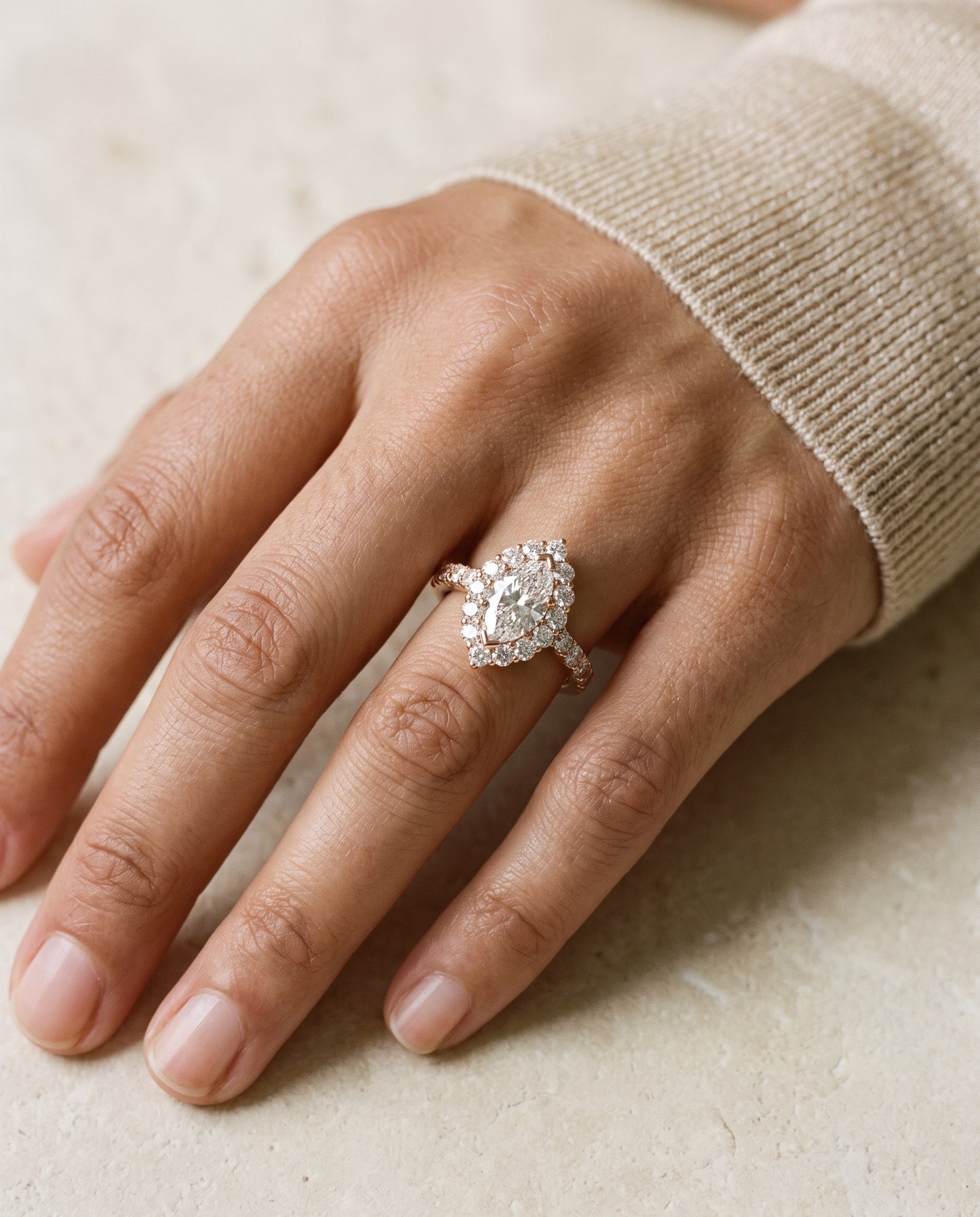 The Alannah Luxe French Pavé Halo Marquise Engagement Ring Setting in 14K Rose Gold