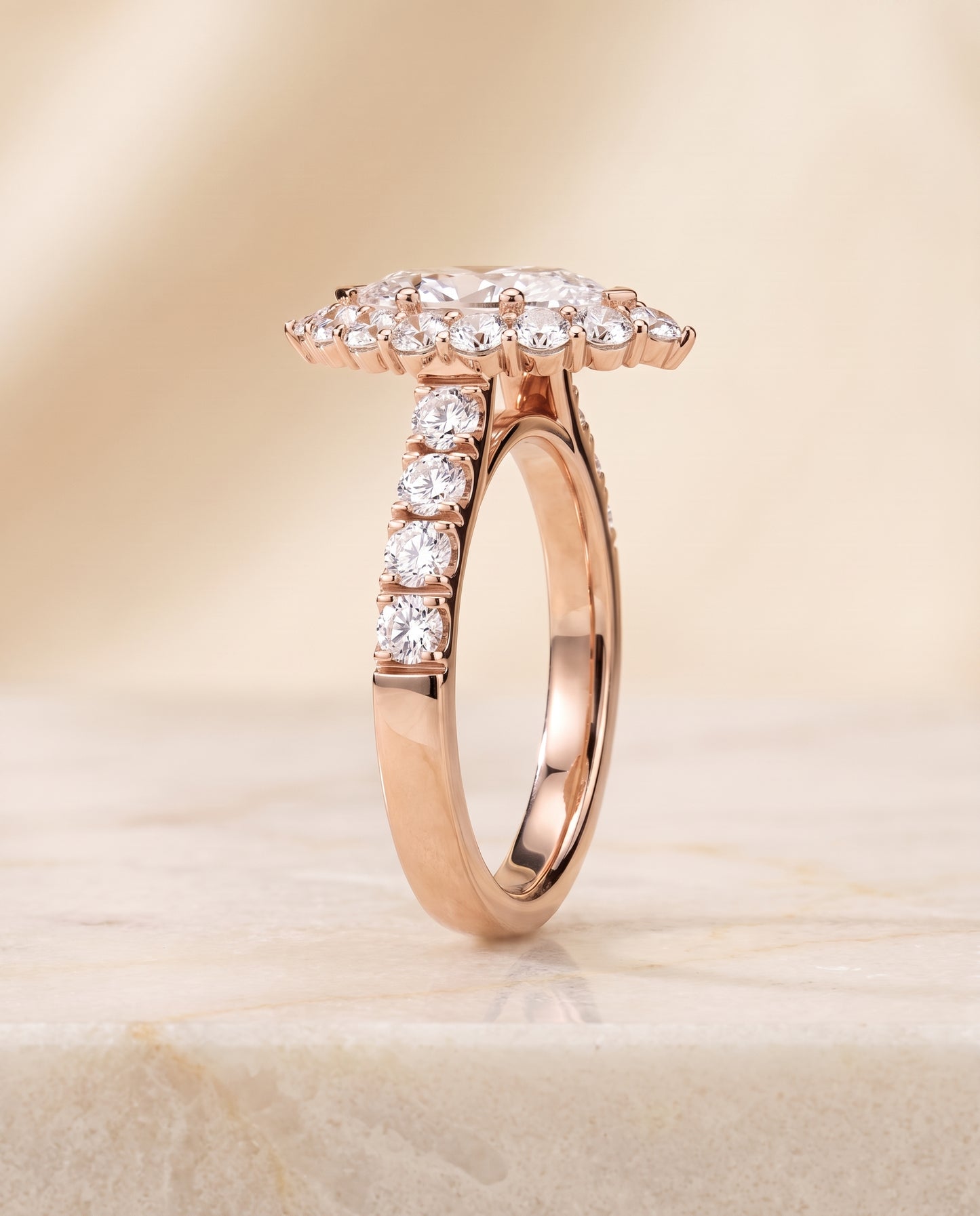 The Alannah Luxe French Pavé Halo Marquise Engagement Ring Setting in 14K Rose Gold