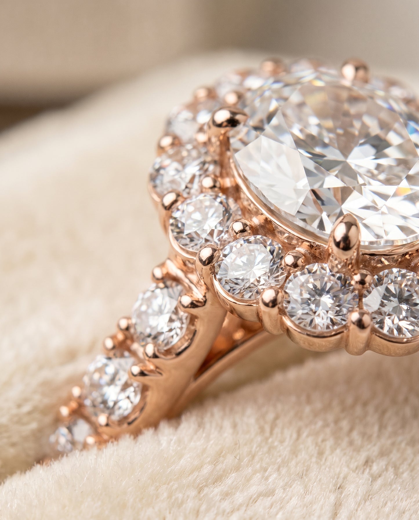 The Alannah Luxe French Pavé Halo Oval Engagement Ring Setting in 14K Rose Gold
